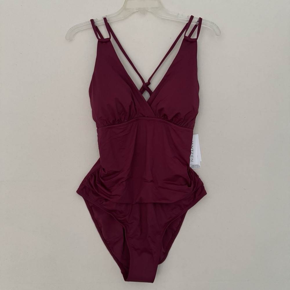 NWT Jantzen Size 14 One Piece Swimsuit Mulberry Slimming Tummy Control
